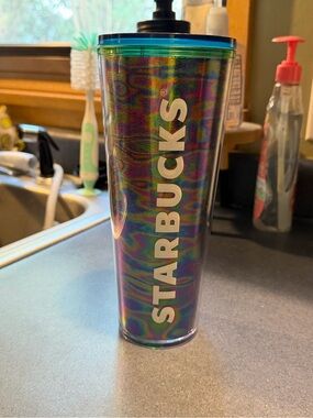 Starbucks Holographic Iridescent Tumbler with Teal Rim